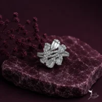 انگشتر نقره زنانه طرح شش گل باگت