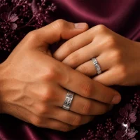 حلقه ست نقره تراشدار طرح لوزی