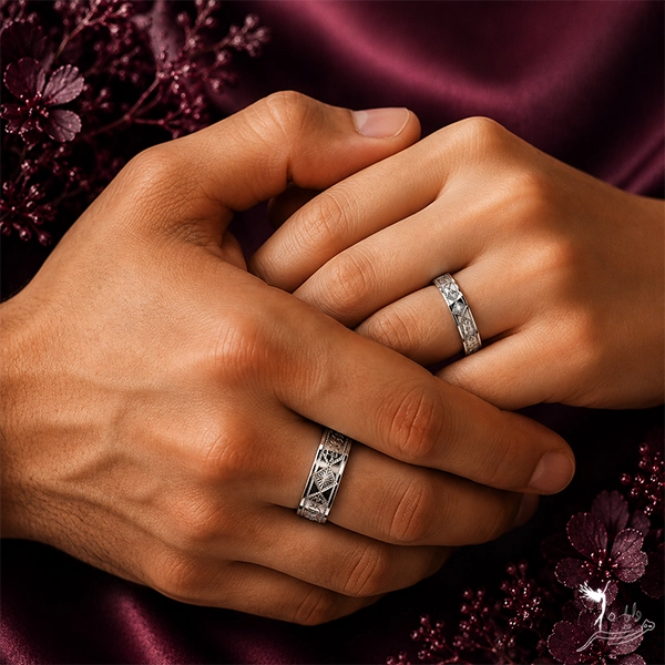 حلقه ست نقره تراشدار طرح لوزی