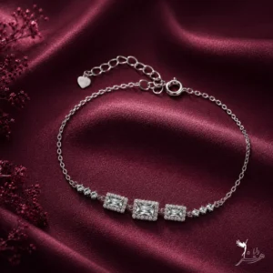 دستبند نقره زنانه سه مستطیل باگت دورنگین