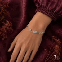دستبند نقره زنانه طرح پر و اشک و گل