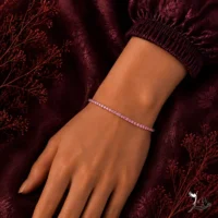 دستبند نقره زنانه نگین دار صورتی طرح تنیسی