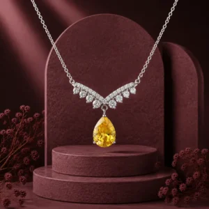 گردنبند-نقره-زنانه-طرح-دلبری-با-نگین-اشک-زرد