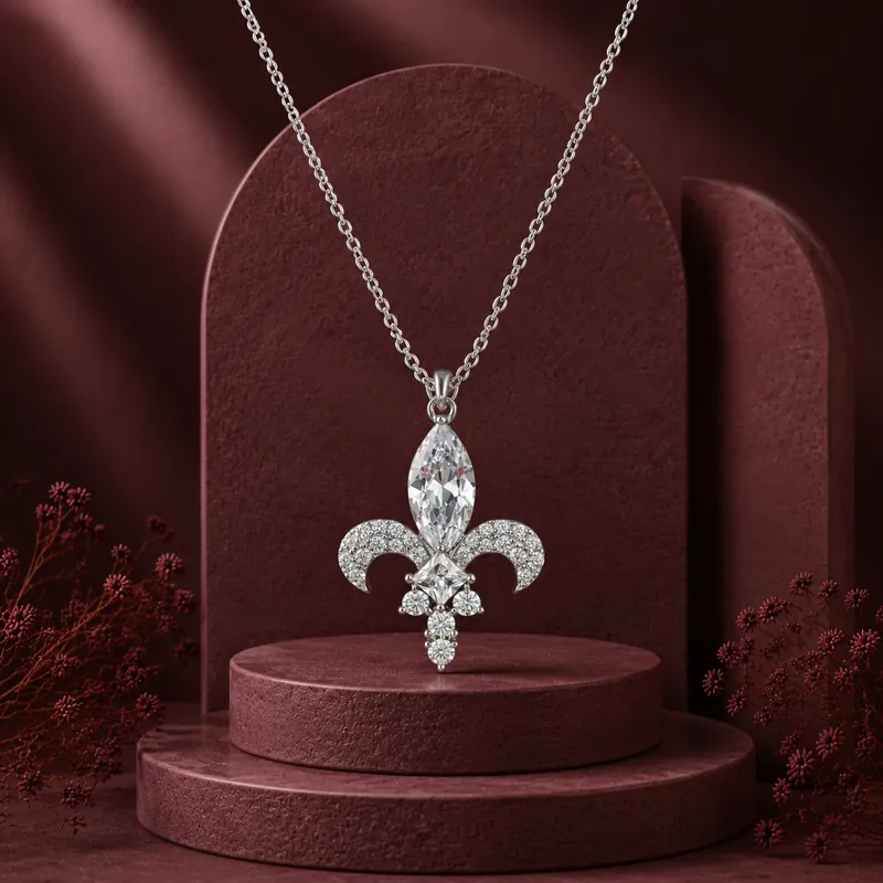 گردنبند نقره زنانه گل زنبق فرانسوی طرح تیفانی کالکشن Fleur-de-lis