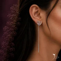 گوشواره نقره زنانه قلب نگین دار طرح ونکلیف کالکشن Open Heart