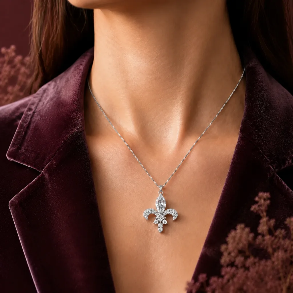 گردنبند نقره زنانه گل زنبق فرانسوی طرح تیفانی کالکشن Fleur-de-lis