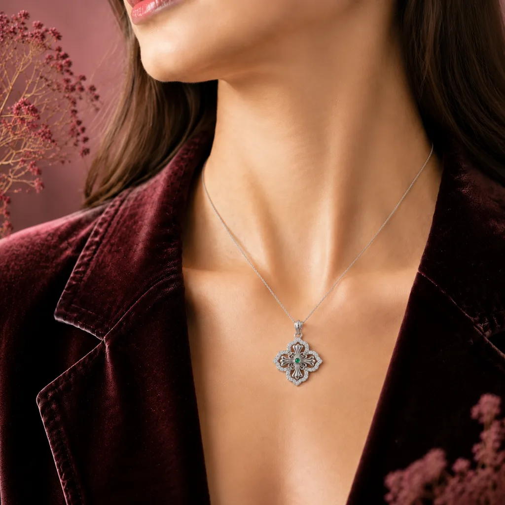 گردنبند نقره زنانه گل گوتیک با صلیب طرح برند لوکس Chrome Hearts